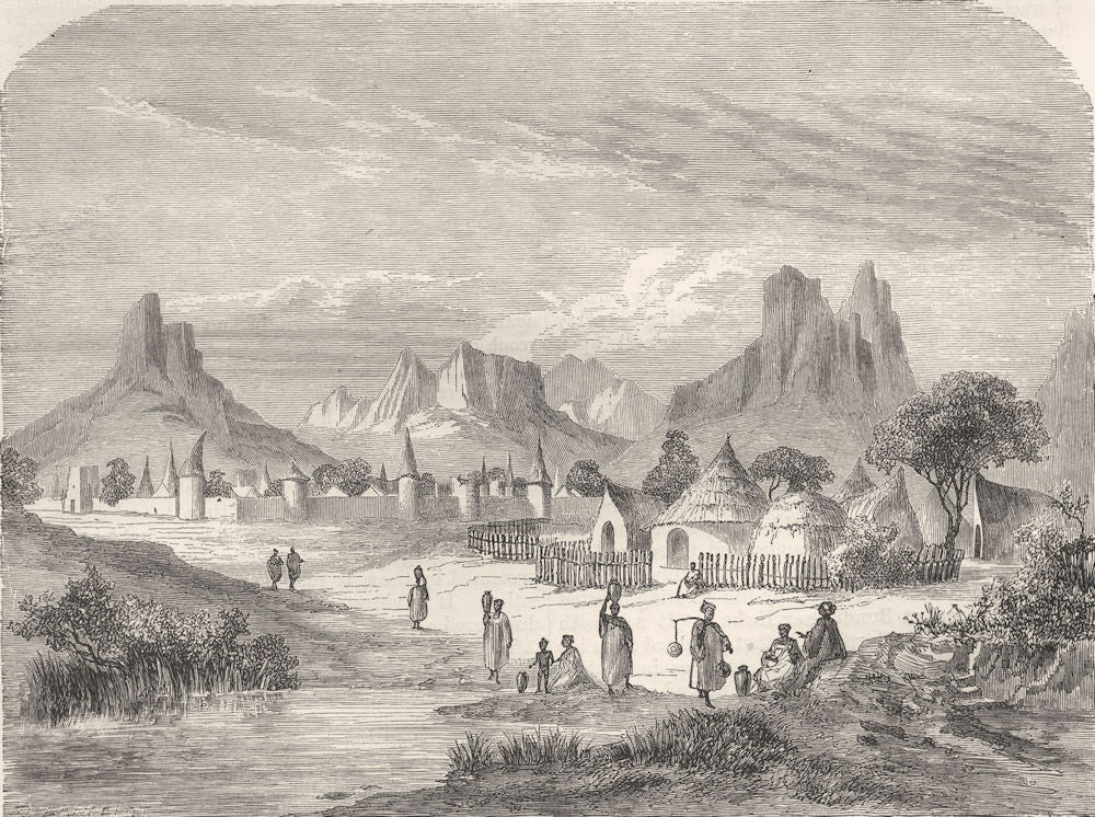 AFRICA. Songhai village 1870 old antique vintage print picture